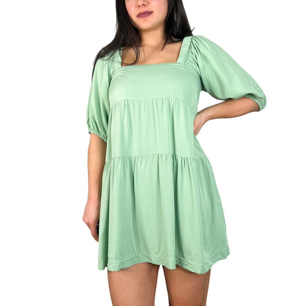 Shinestar Tiered Mini Smock Dress in Green